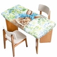 thumbnail image 1 of Easter Bunny Table Cloths for 6 Foot Rectangle Tables, Spring Green Leaves Scarf Rabbit Botanical Patio Waterproof Elastic Fitted Tablecloths, Washable Rectangular Table Cover for Camping, 1 of 8