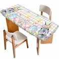 thumbnail image 1 of Easter Bunny Table Cloths for 8 Foot Rectangle Tables, Blue Easter Eggs Spring Floral Colorful Plaid Patio Waterproof Elastic Fitted Tablecloths, Washable Rectangular Table Cover for Camping, 1 of 8