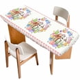 thumbnail image 1 of Easter Bunny Table Cloths for 8 Foot Rectangle Tables, Colorful Eggs Cute Rabbits Flowers Pink Plaid Patio Waterproof Elastic Fitted Tablecloths, Washable Rectangular Table Cover for Camping, 1 of 8