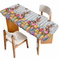 thumbnail image 1 of Easter Bunny Table Cloths for 8 Foot Rectangle Tables, Colorful Eggs Spring Tulips Flower Blue Stripes Patio Waterproof Elastic Fitted Tablecloths, Washable Rectangular Table Cover for Camping, 1 of 8