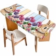 thumbnail image 1 of Easter Bunny Table Cloths for 8 Foot Rectangle Tables, Spring Colorful Daisy Flowers Rabbit Wood Plank Patio Waterproof Elastic Fitted Tablecloths, Washable Rectangular Table Cover for Camping, 1 of 8