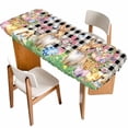thumbnail image 1 of Easter Bunny Table Cloths for 8 Foot Rectangle Tables, Spring Easter Eggs Floral Black White Check Patio Waterproof Elastic Fitted Tablecloths, Washable Rectangular Table Cover for Camping, 1 of 8