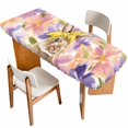 thumbnail image 1 of Easter Bunny Table Cloths for 8 Foot Rectangle Tables, Spring Purple Flowers Scarf Rabbit Pastoral Patio Waterproof Elastic Fitted Tablecloths, Washable Rectangular Table Cover for Camping, 1 of 8