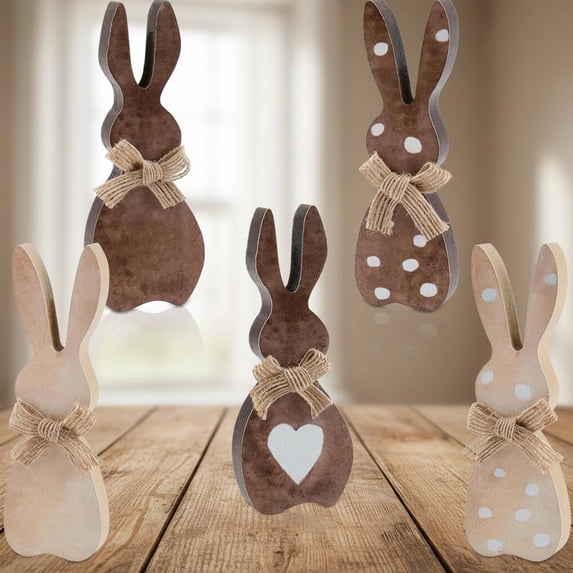Easter Bunny Table Decorations Farmhouse Rabbit Wooden Signs with Bow Spring Home Bunny Centerpiece for Easter Basket Bowl Fillers Office Party Tiered Tray Decor