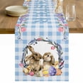 thumbnail image 1 of Easter Bunny Table Runner - 108 Inch Long Spring Easter Eggs Chick Floral Blue Check Cotton and Linen Blended Dress Scarves Farmhouse Table Runner for Kitchen Dining, Coffee Table, 13" x 108", 1 of 8