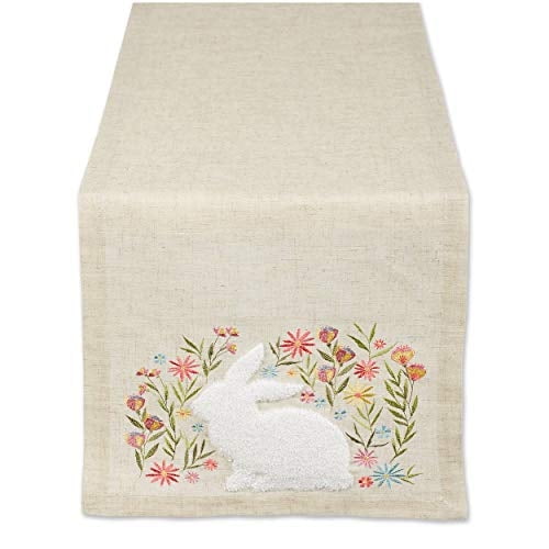 Easter Bunny Table Runner - 14 X 70. New from Design Imports. Beautiful Embroidered Flowers & Bunny Embellishments