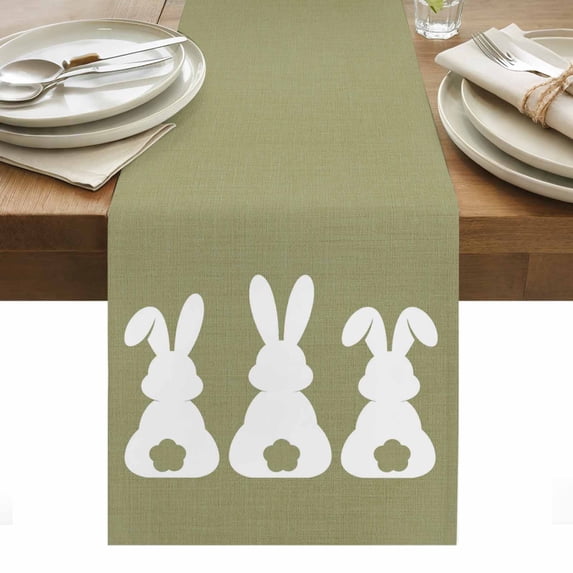 Easter Bunny Table Runner - 36 Inch Long, Kitchen Dining Table Runner Dresser Scarves, Cute Rabbit Family Vintage Green Abstract Farmhouse Decor for Coffee Tables Wedding Party Banquet
