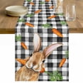 thumbnail image 1 of Easter Bunny Table Runner 36 Inches Long Farmhouse Dress Scarves, Spring Rabbits Carrots Black Buffalo Plaid Dining Tablerunner for Coffee Table/Kitchen Island/Party Décor, Small 13" x 36", 1 of 8