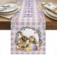 thumbnail image 1 of Easter Bunny Table Runner - 48 Inch Long, Kitchen Dining Table Runner Dresser Scarves, Spring Easter Eggs Chick Floral Purple Check Farmhouse Decor for Coffee Tables Wedding Party Banquet, 1 of 8