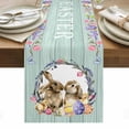 thumbnail image 1 of Easter Bunny Table Runner - 48 Inch Long, Kitchen Dining Table Runner Dresser Scarves, Spring Easter Eggs Chick Floral Teal Wood Farmhouse Decor for Coffee Tables Wedding Party Banquet, 1 of 8