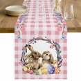 thumbnail image 1 of Easter Bunny Table Runner - 48 Inch Long Spring Easter Eggs Chick Floral Pink Check Cotton and Linen Blended Dress Scarves Farmhouse Table Runner for Kitchen Dining, Coffee Table, 13" x 48", 1 of 8