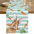 thumbnail image 1 of Easter Bunny Table Runner 48 Inches Long Farmhouse Dress Scarves, Spring Rabbits Carrots Turquoise Stripes Dining Tablerunner for Coffee Table/Kitchen Island/Party Décor, 13" x 48", 1 of 8