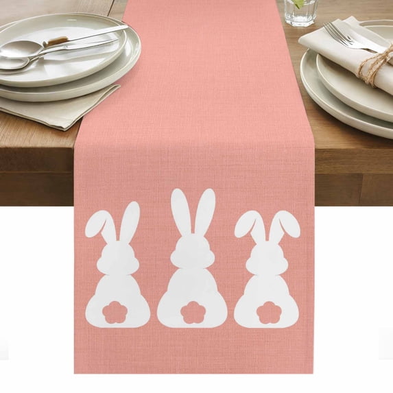 Easter Bunny Table Runner - 72 Inch Long, Kitchen Dining Table Runner Dresser Scarves, Cute Rabbit Family Vintage Pink Abstract Farmhouse Decor for Coffee Tables Wedding Party Banquet
