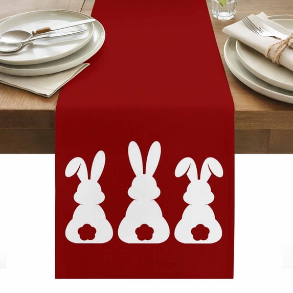 Easter Bunny Table Runner - 72 Inch Long, Kitchen Dining Table Runner Dresser Scarves, Cute Rabbit Family Vintage Red Abstract Farmhouse Decor for Coffee Tables Wedding Party Banquet