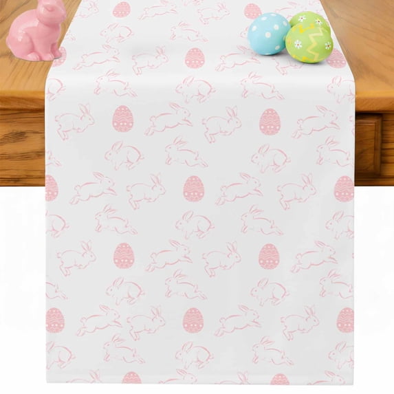 Easter Bunny Table Runner 72 Inches Long for Kitchen Dining, Pink Eggs Cute Rabbits Cartoon Dresser Scarf Farmhouse, Dining Table Decorations for Wedding/Parties, 14 x 72 In