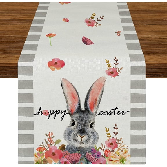Easter Bunny Table Runner Grey Rabbit Table Runners 108 Inches Long for Kitchen Dining Table Decoration Holiday Party Indoor Outdoor Decor