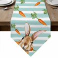 thumbnail image 1 of Easter Bunny Table Runner Linen Burlap Table Runner 70 Inches Long Spring Rabbits Carrots Turquoise Stripes Dresser Scarves for Kitchen Island Coffee Dining Party Wedding Holiday Decor 13"x70", 1 of 8