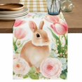 thumbnail image 1 of Easter Bunny Table Runner, Pink Tulip Flowers Spring Leaves Rustic Botanical Cotton Linen Table Runners 108 Inches Long, Dresser Scarf Runner for Dining/Living Room/Kitchen/Square Tables 13''x108'', 1 of 9