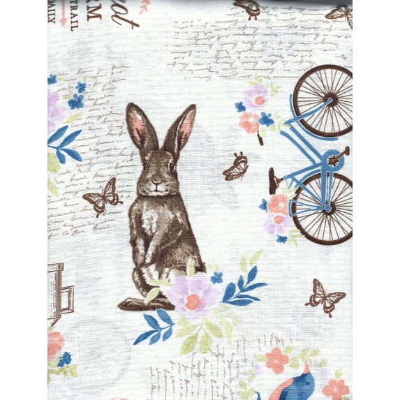 Easter Bunny Tablecloth Multi-Color Bike Flowers Print Polyester Fabric (60 x 84 Rectangle)
