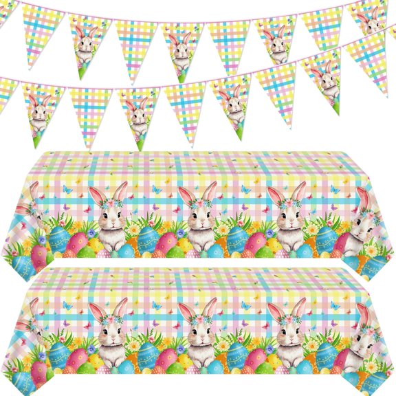 Easter Bunny Tablecloth Set Of 4 Buffalo Plaid Checkered Table Covers For Spring Easter Birthday Picnic Party Decorations
