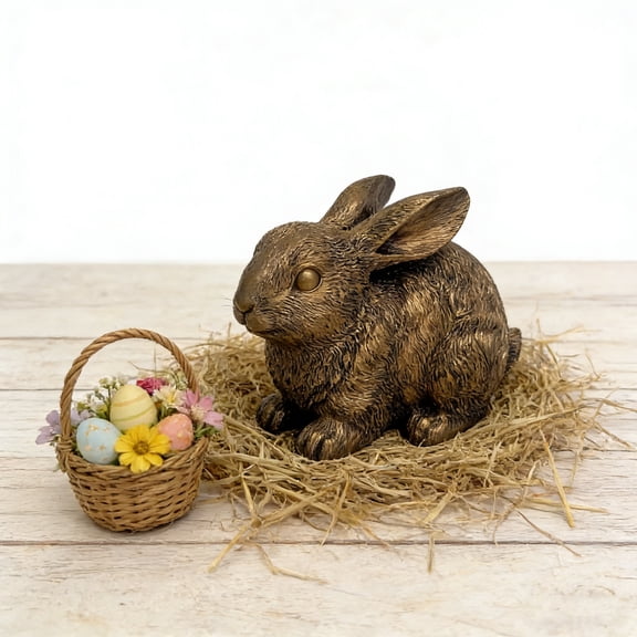 Easter Tabletop Decoration: 4.53" Bronze Resin Standing Bunny – Cute Easter Rabbit Figurine for Easter Home Decor, Easter Party Decor, Easter Table Centerpiece, and Easter Gift for Bunny Lovers