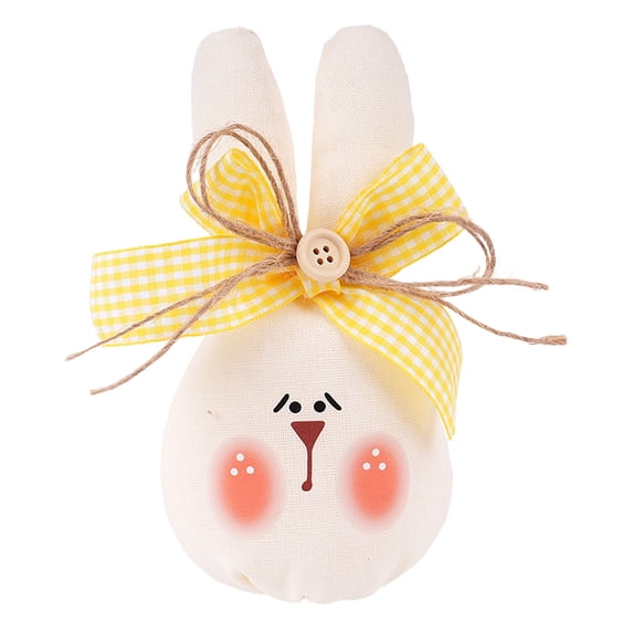 Easter Bunny Tabletop Ornament, Funny Chubby Rabbit Plushies with Bow, Easter Decorations Flocked Bow Bunny for Holiday Kids Gift & Tabletop Ornament 3.5"x4.7"