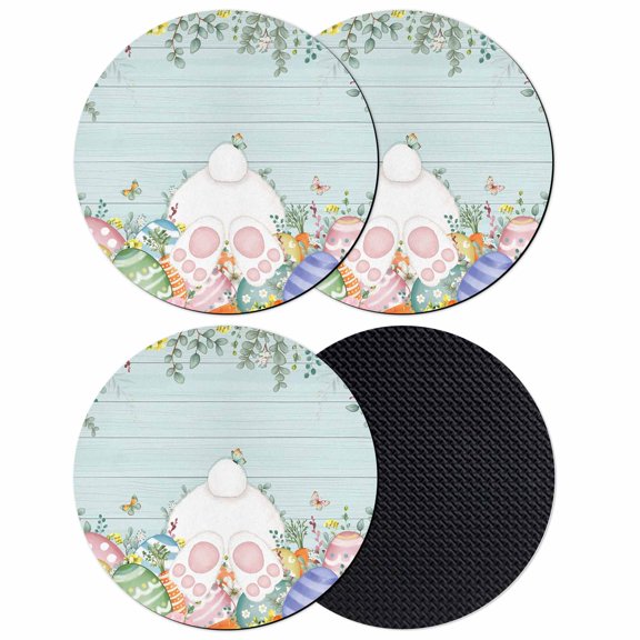 Easter Bunny Tail Coasters Set of 4, Absorbent Coasters for Drinks, Colorful Easter Eggs Teal Wooden Leaves Coaster for Desk Coffee Table Protection, Home Decor House Warming Gifts 4"