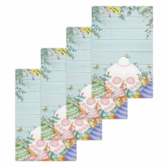 Easter Bunny Tail Kitchen Dish Towels for Drying Dishes Set of 4, Colorful Easter Eggs Teal Wooden Leaves Waffle Weave Microfiber Hand Tea Bathroom Towels Quick Dry & Absorbent Towel 15.7x23.6
