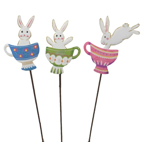 Easter Bunny Teacup Trio Metal Garden Spring E21015