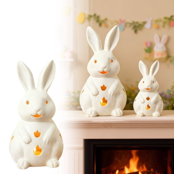 Easter Bunny Tealight Candleholder, Small Resin Rabbit Figurine Candle Holder - White Bunny Statue for Table, Mantel, Spring & Easter Decorations