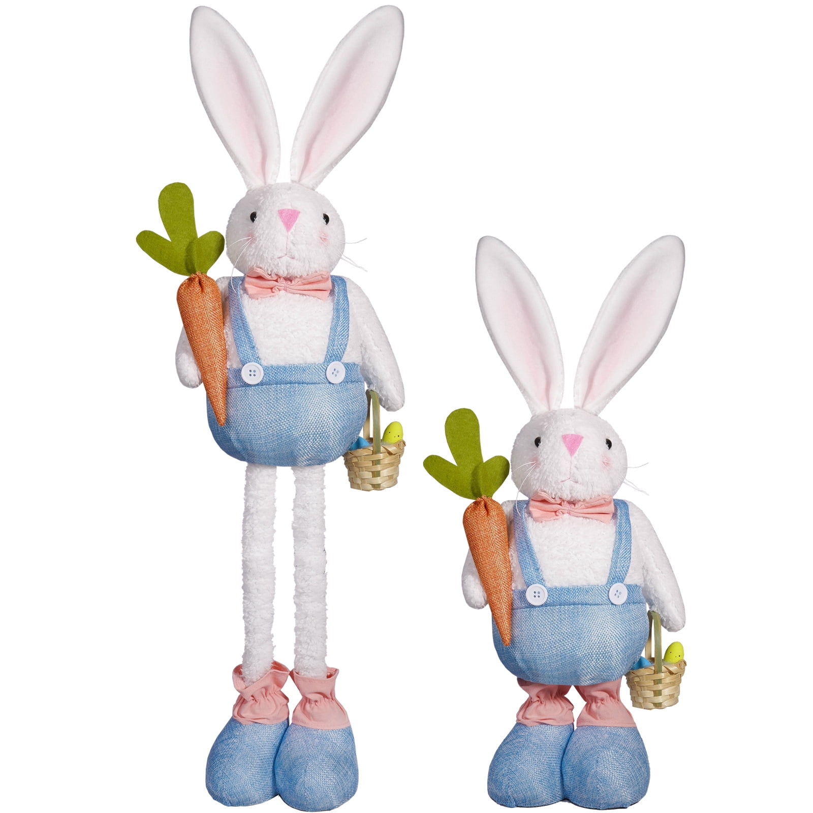 Easter Bunny Telescopic Leg Doll Holding Radish Basket Cute Plush Doll Ornament,Easter Bunny Plush Decorations Easter Bunny Stuffed Animal Cute Rabbit Plush Easter Basket Stuffers Gifts