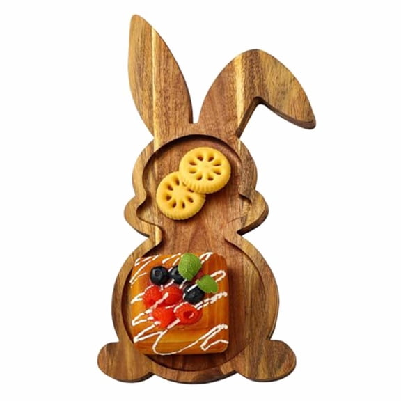 Easter Bunny Themed Wooden Kitchen Cutting Board for Cheese Fruits and Vegetables Serving Tray with Adorable Cartoon Design