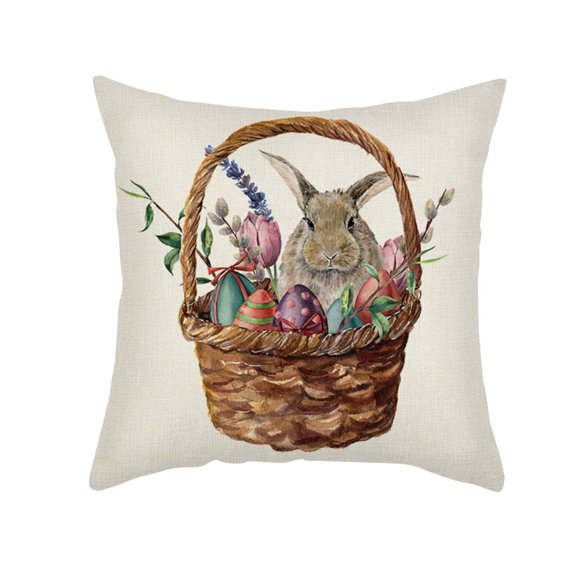 Easter Bunny Throw Pillow Cover with Envelope Closure, Soft Fabric Sofa Cushion Case, Washable Cute Rabbit Decor Pillowcase for Bedroom Guest Room Home Decor, Square Decorative Pillow Sham