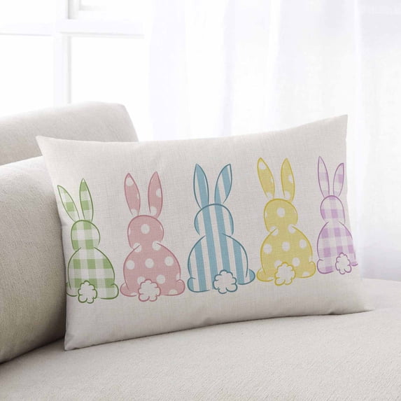 Easter Bunny Throw Pillow Cover, Pillowcase Protectors with Zipper, Breathable Decorative Lumbar Pillow Case Cover, Farmhouse Rabbit Butt Polka Dot Spring Pillow Shams for Couch Sofa 12x20Inch