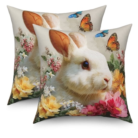 Easter Bunny Throw Pillow Covers 18x18 Set of 2,Butterfly Floral Decorative Pillowcases for Sofa Couch Living Room