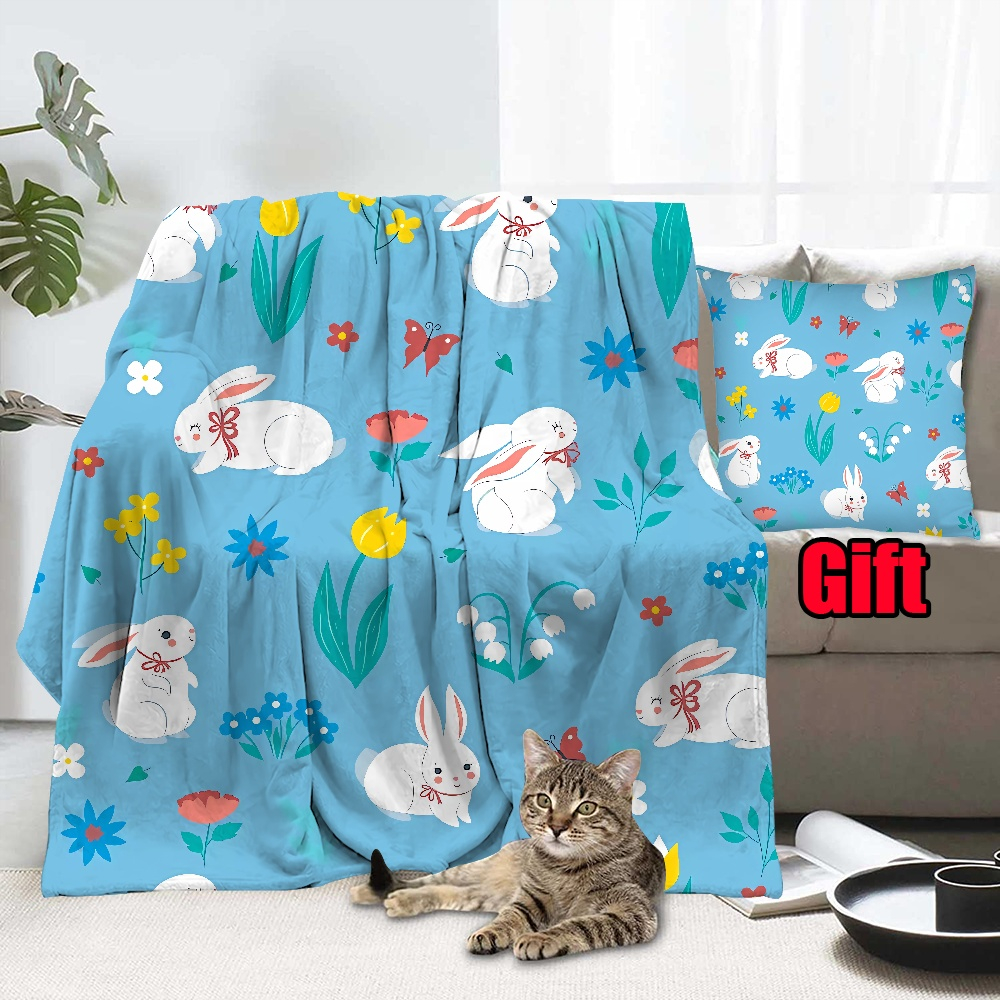 Easter Bunny Throws Blanket With Pillow Cover For Sofa Couch 3D Printed