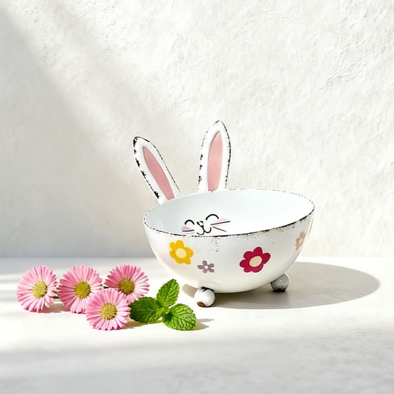 Easter Bunny Tin Candy Bowl, Holiday Gift Container, for Tabletop & Party Vintage Style Decorative Bowl for Snacks and Chocolate