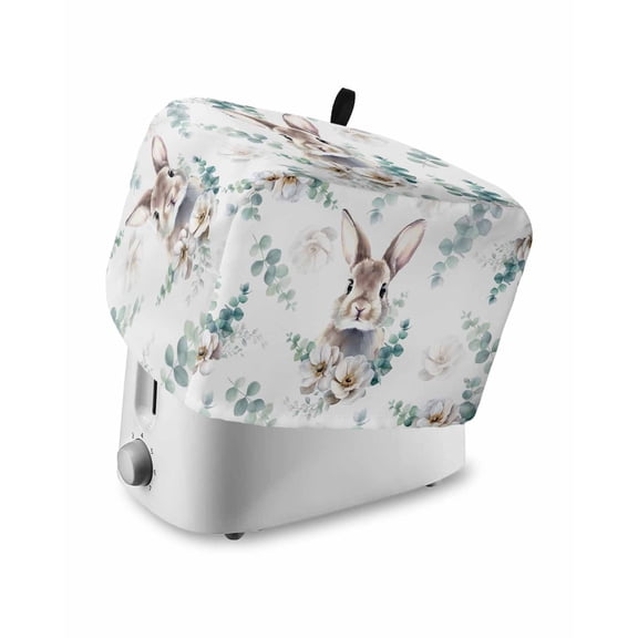 Easter Bunny Toaster Cover 2 Slice, Small Kitchen Appliance Covers, Green Eucalyptus Leaves Spring Flowers Country Toaster Oven Cover with Loop, Bread Machine Cover Polyester Dust Cover Protection