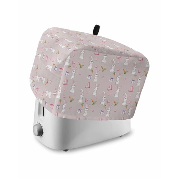Easter Bunny Toaster Cover 2 Slice, Small Kitchen Appliance Covers, Spring Carrots Cute Rabbit Pink Love Heart Gifts Toaster Oven Cover with Loop, Bread Machine Cover Polyester Dust Cover Protection
