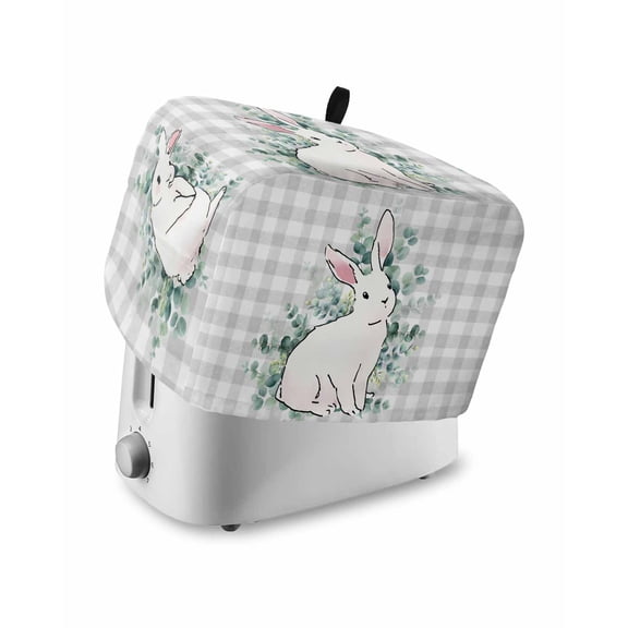 Easter Bunny Toaster Cover 4 Slice, Large Kitchen Appliance Covers, Eucalyptus Leaves Rabbit Farmhouse Grey Plaid Toaster Oven Cover with Loop, Bread Machine Cover Polyester Dust Cover Protection