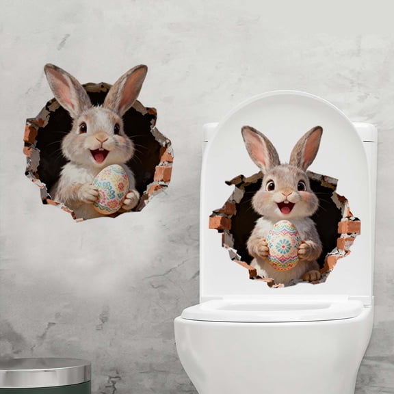 Easter Bunny Toilet Sticker Wall Decoration For Living Room Bedroom Background Self-Adhesive Removable Wallpaper Peel And Stick Wall Art For Home Decor Kids Room Wall Stickers