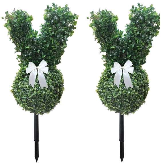 Easter Bunny Topiary, 2.3 Ft Artificial Bunny Topiary Outdoor, Rabbit Boxwood Topiary for Easter Porch Decor Home Yard Front Door (2 Pack)