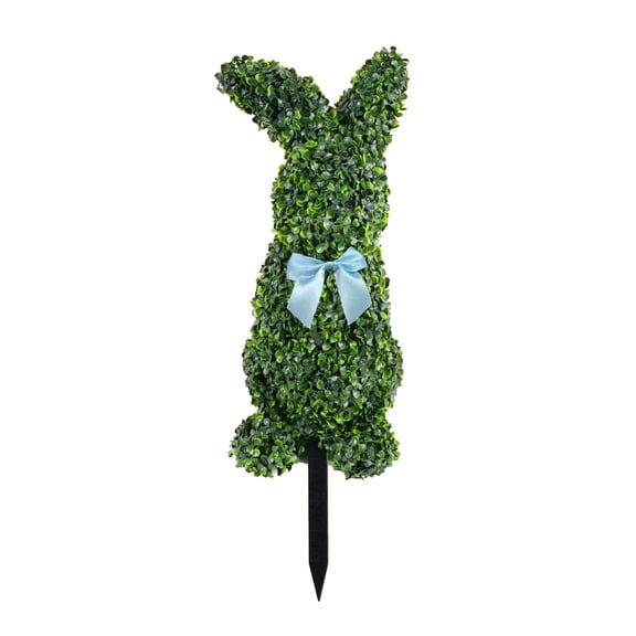 Easter Bunny Topiary, 2026 New Bunny Shaped Boxwood Topiary with a Bow, Cute Rabbit Topiaries Tree for Easter Home Decorations for Porch, UV-Resistant Outdoor Indoor Spring Decor