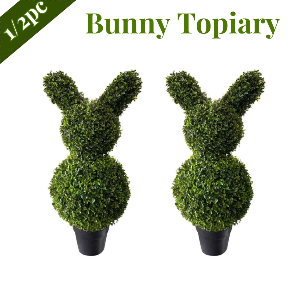 31.5 Inch Artificial Bunny Topiary Tree – Removable Ears Easter Decor For Indoor/Outdoor Use