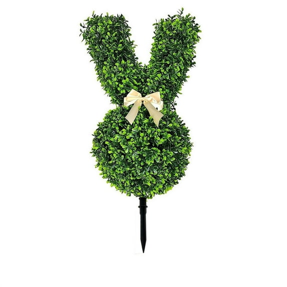 Easter Bunny Topiary Stake Artificial Boxwood Rabbit Decoration with Bow for Garden Yard or Home Decor