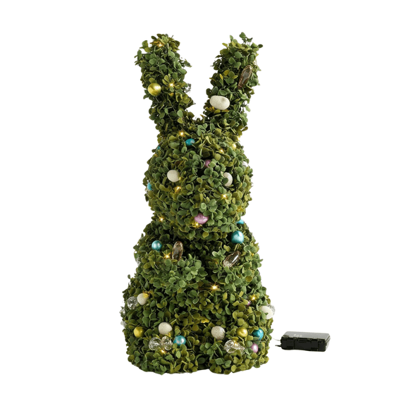 Easter Bunny Topiary Tree Artificial Rabbit Topiary Outdoor Decorations 15.7 in Artificial Bunny-Shaped Tree Faux Boxwood Plant with String Lights for Garden Home Indoor Porch Decor