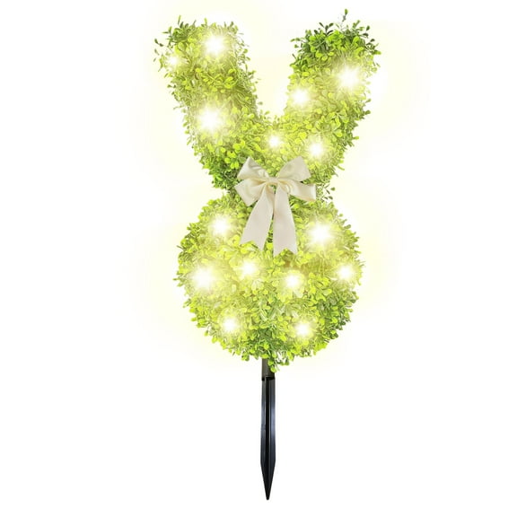 Easter Bunny Topiary Tree Artificial Rabbit Topiary Outdoor Decorations,27in Artificial Bunny-Shaped Tree Faux Boxwood Plant with String Lights for Garden Home Indoor Porch Decor