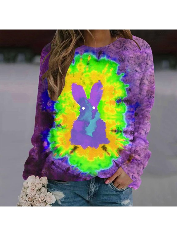 Easter Bunny Tops for Women, Long Sleeve Blouses, Fashion Women Easter Printed Shirts Round Neck Long Sleeved T-Shirt Printing Sweatshirt Blouse Tops