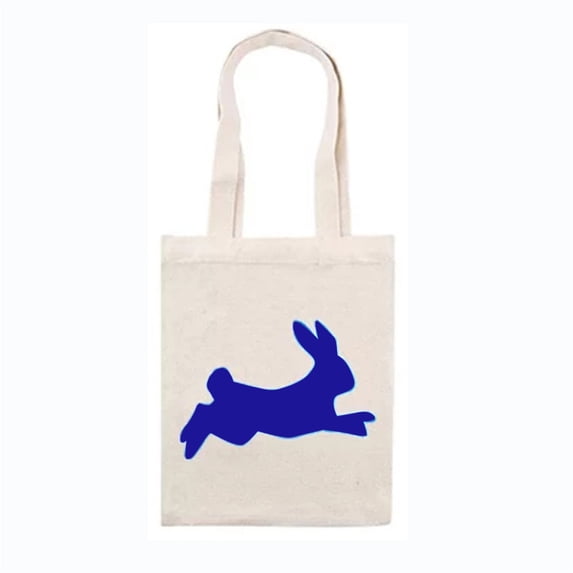 Easter Bunny Tote Bag with Blue Rabbit Print, Reusable Canvas Gift Bag, Easter Egg Hunt Party Favor, Candy and Toy Storage, Carry Bag with Strong Handles