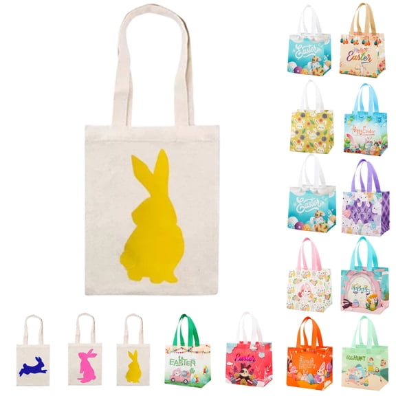 Easter Bunny Tote Bags, Easter Canvas Gift Bags,Easter Basket,Easter Party Gift Goodie Bags with Strong Handles for Easter Egg Hunt,Easter Party Favor Supplies